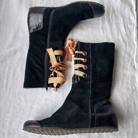 Peter Kent Women's Suede/Leather Flat Boots Black Size 38.5/US 8 Italy - Picture 6 of 10